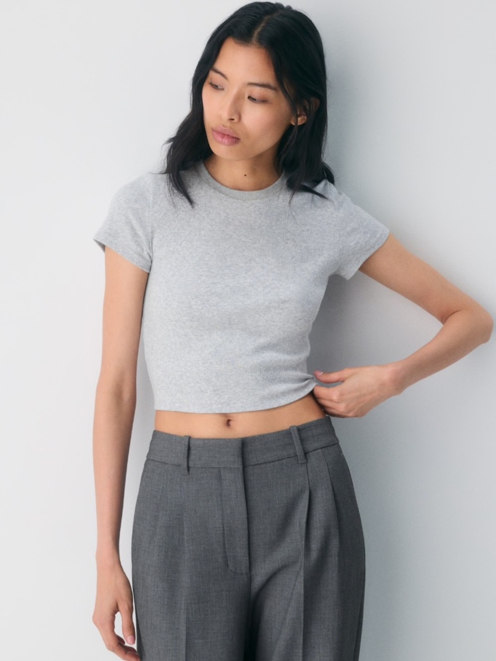Aritzia Heather Gray Short Sleeve Cropped Tee